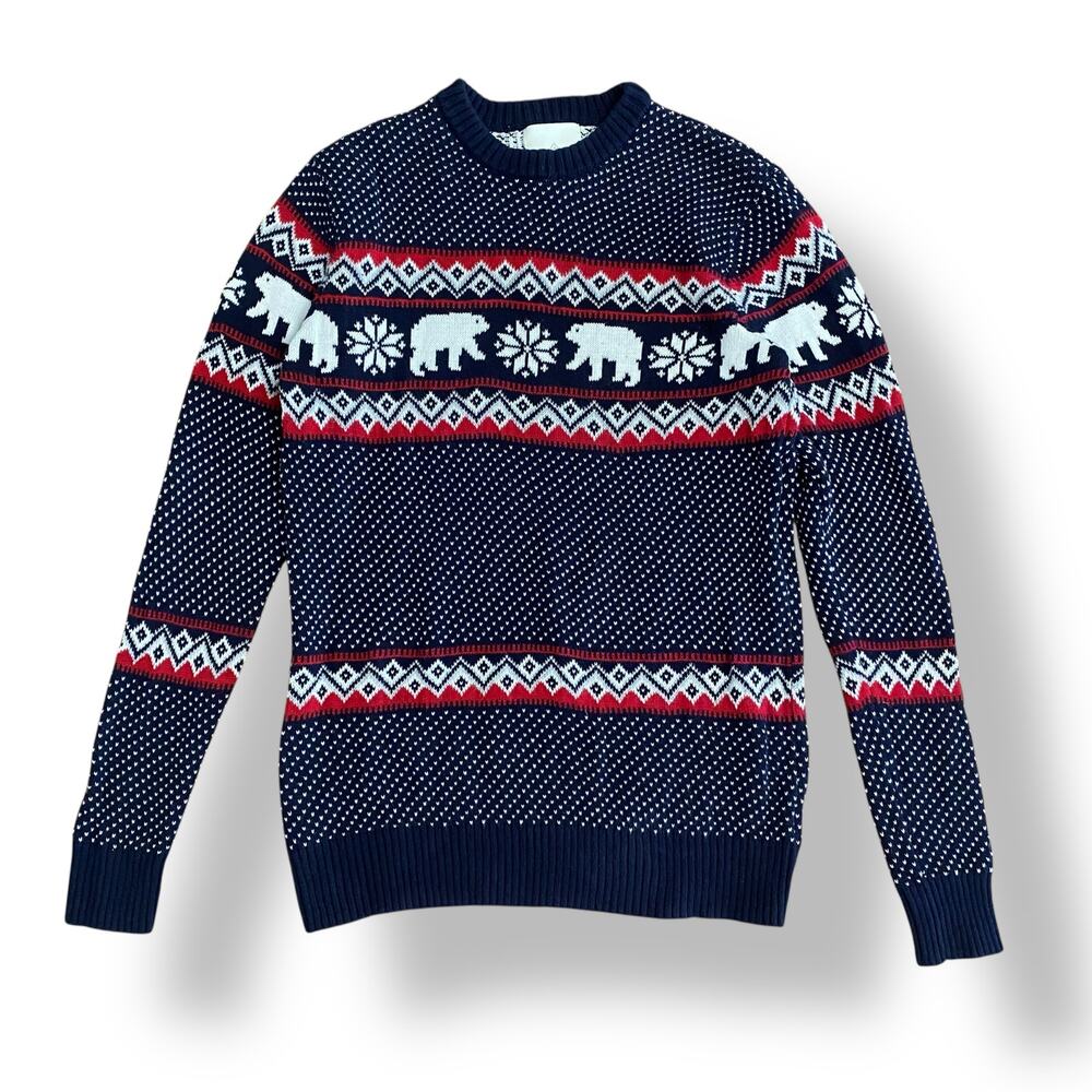 Mens‎ Polar Bear Aspen Cotton Knit Crewneck Sweater Size Small Winter Christmas